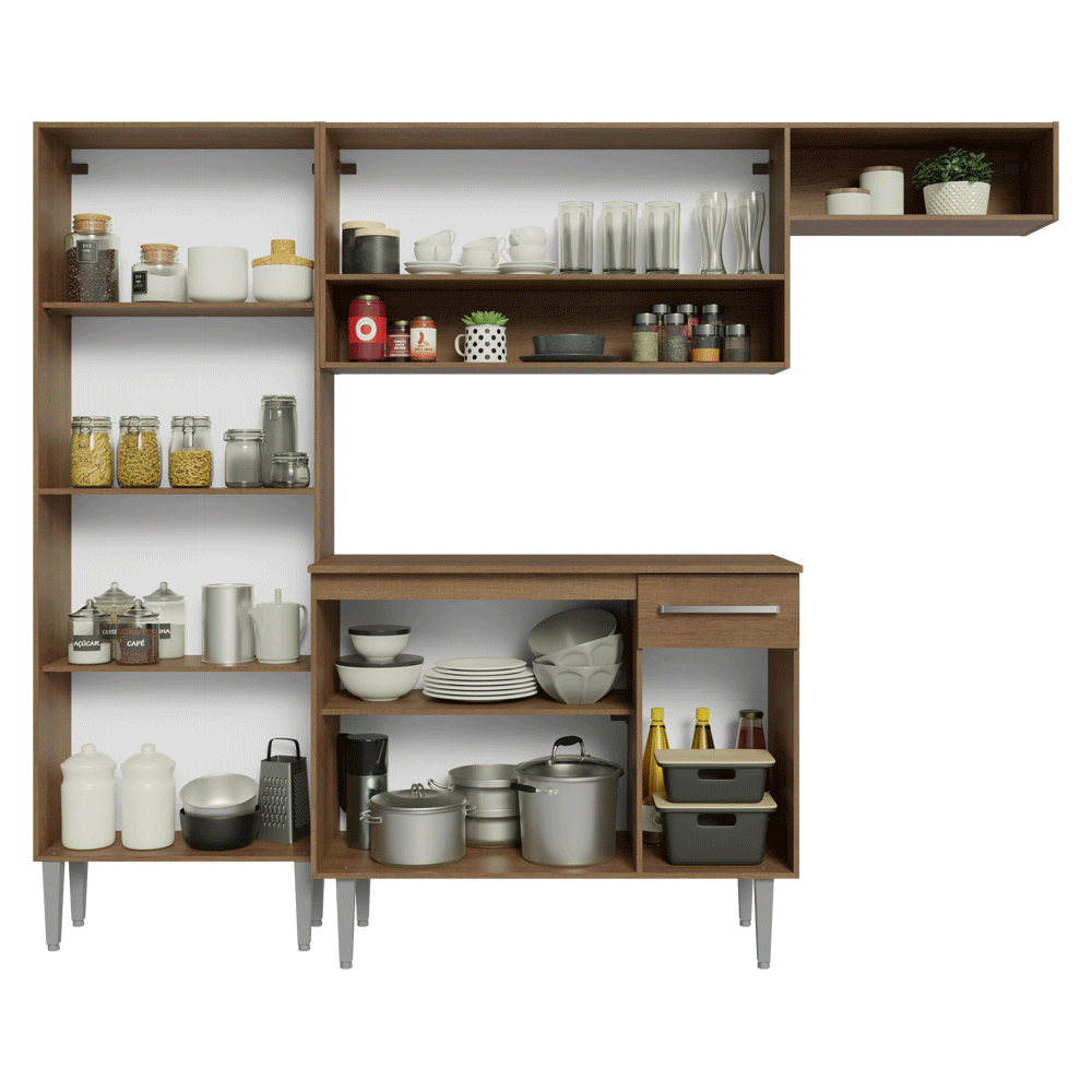 Cocina Compacta 229 cm Emilly Marrón/Blanco 016