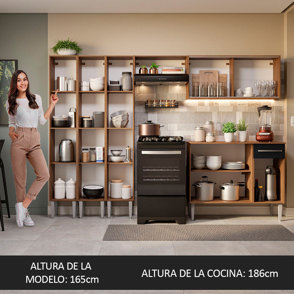 Combo completo de Cocina 261cm Marrón/Negro Emilly Madesa 03