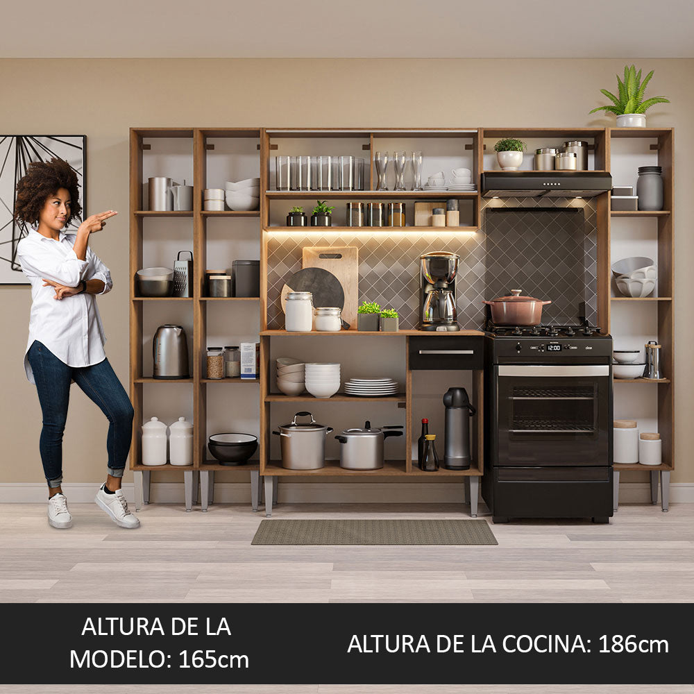 Combo completo de Cocina 261cm Marrón/Negro Emilly Madesa 04