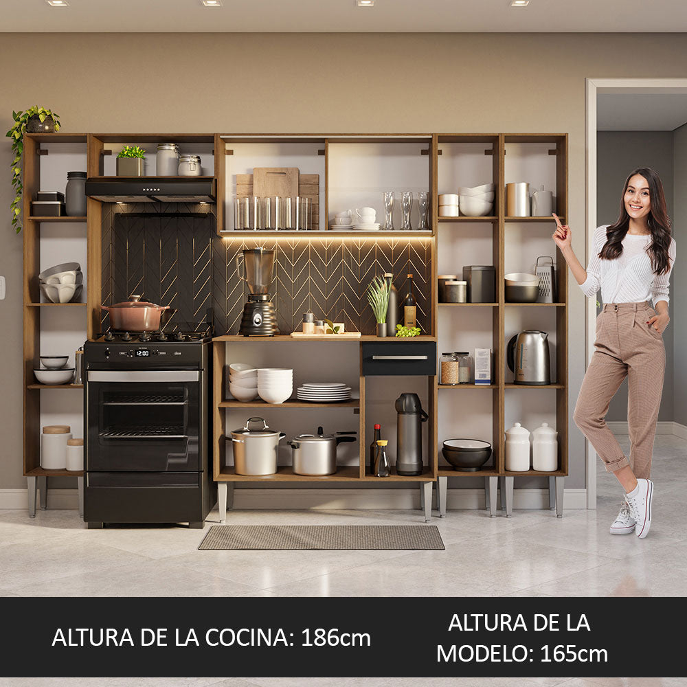 Combo completo de Cocina 261cm Marrón/Negro Emilly Madesa 06