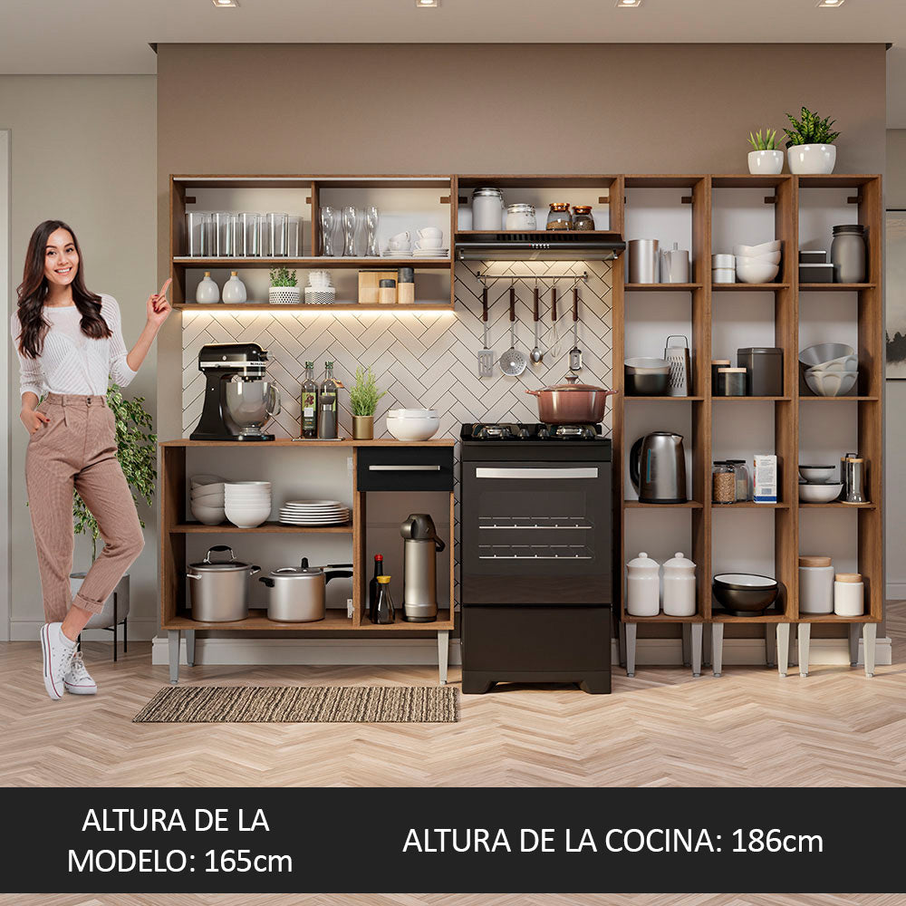 Combo completo de Cocina 261cm Marrón/Negro Emilly Madesa 08