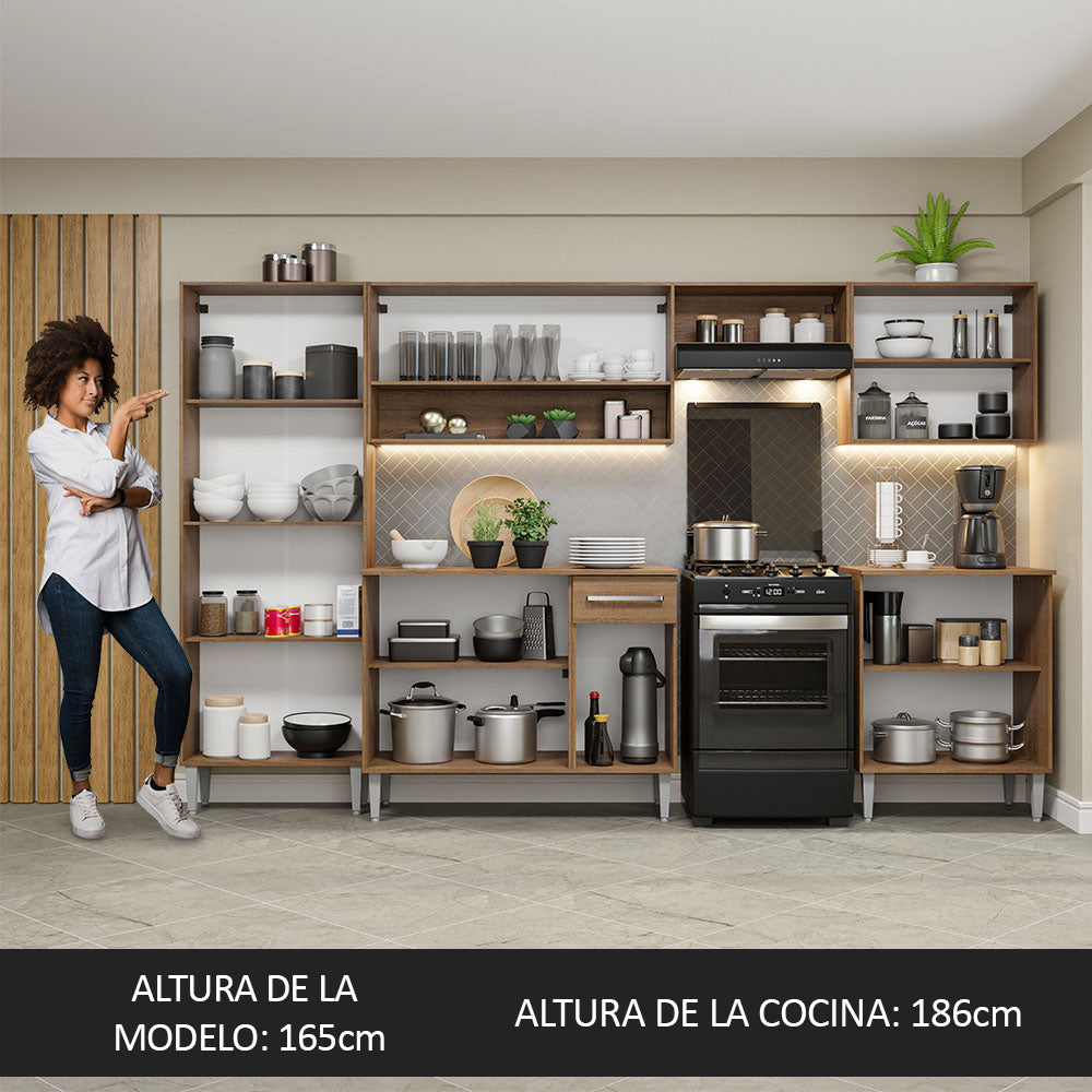 Combo completo de Cocina 293cm Marrón/Gris Emilly Madesa 02