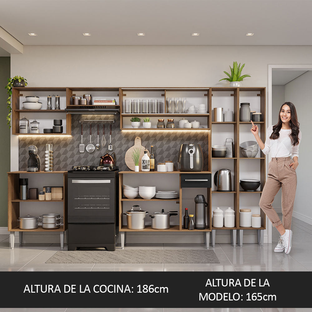 Combo completo de Cocina 293cm Marrón/Negro Emilly Madesa 03