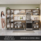 Combo completo de Cocina 293 cm 13 Puertas 1 Cajón con Bacha de Acero Inoxidable Marrón Emilly Madesa