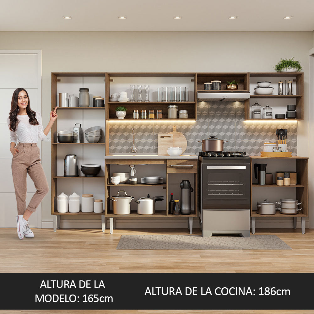 Combo completo de Cocina 293cm con Bacha de acero inoxidable Marrón/Gris Emilly Madesa 08