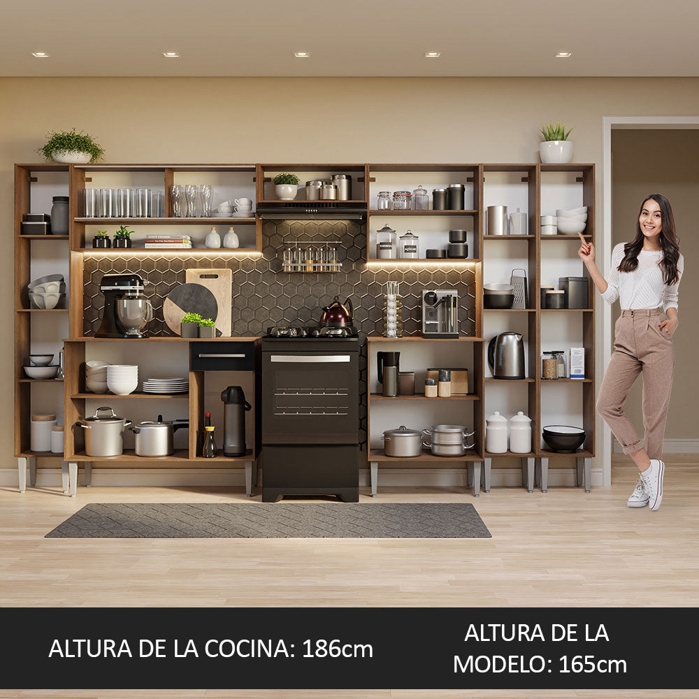 Combo completo de Cocina 325cm Marrón/Negro Emilly Madesa 05