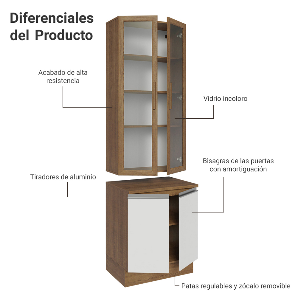 Kit Bajo Mesada con Cristalero Madesa Glamy 70cm MB 01