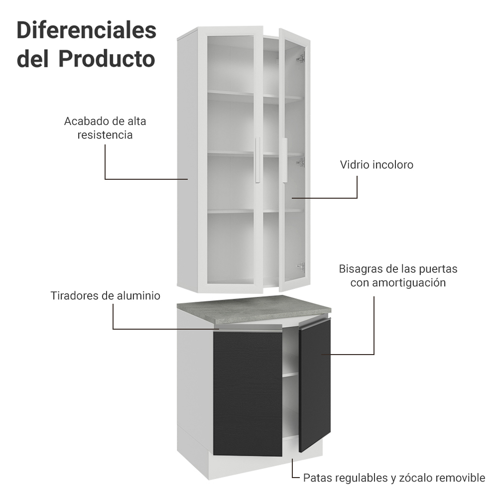 Kit Bajo Mesada con Cristalero Madesa Glamy 70cm MB 01