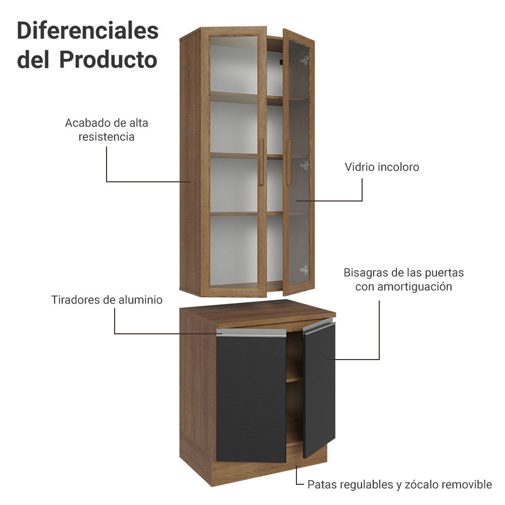 Kit Bajo Mesada con Cristalero Madesa Glamy 70cm MN 01