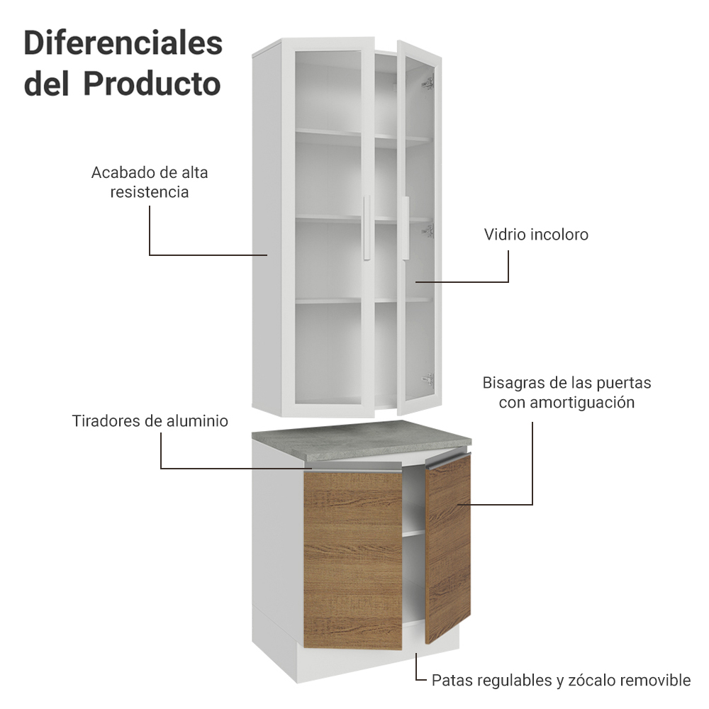 Kit Bajo Mesada con Cristalero Madesa Glamy 70cm MB 01