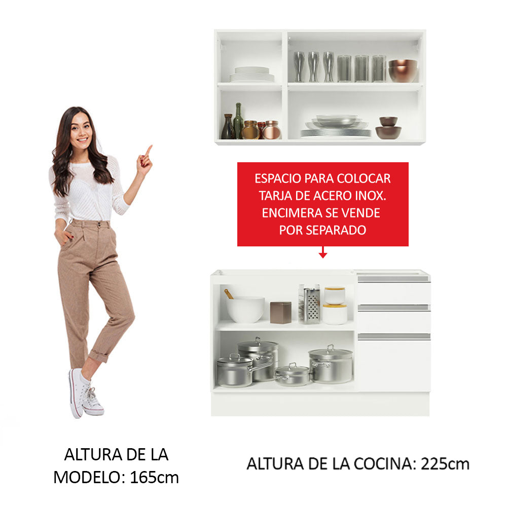 Combo de Cocina Madesa Glamy Sin Bacha de acero inoxidable 120 Cm Blanco 01