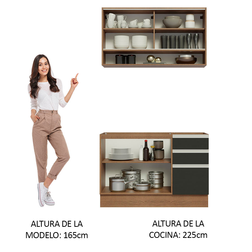 Combo de Cocina 120cm Glamy Madesa 02 Marrón/Negro