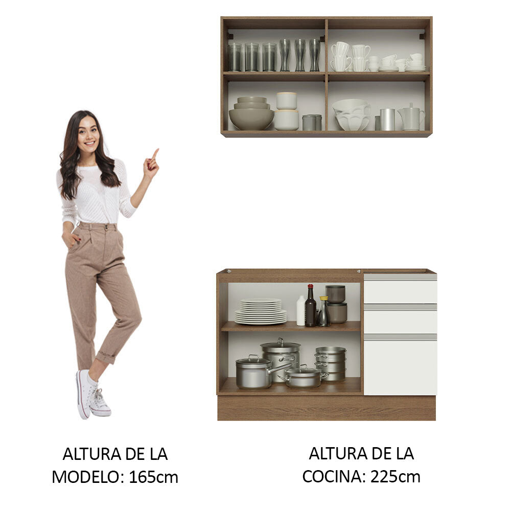 Combo de Cocina 120cm Glamy Madesa 03 Marrón/Blanco