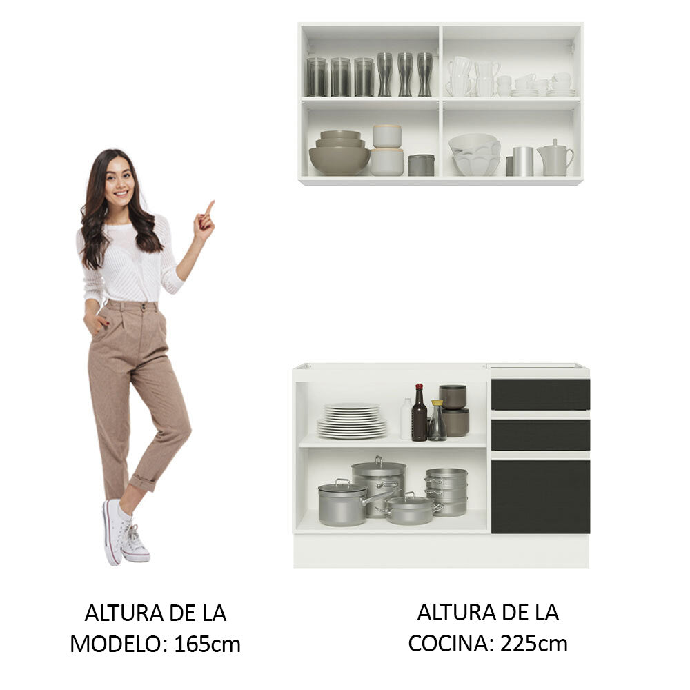 Combo de Cocina 120cm Glamy Madesa 03 Blanco/Negro