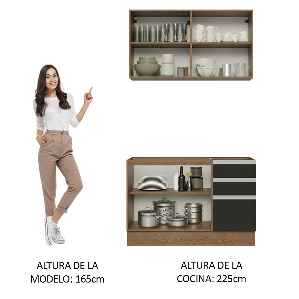 Combo de Cocina 120cm Glamy Madesa 03 Marrón/Negro