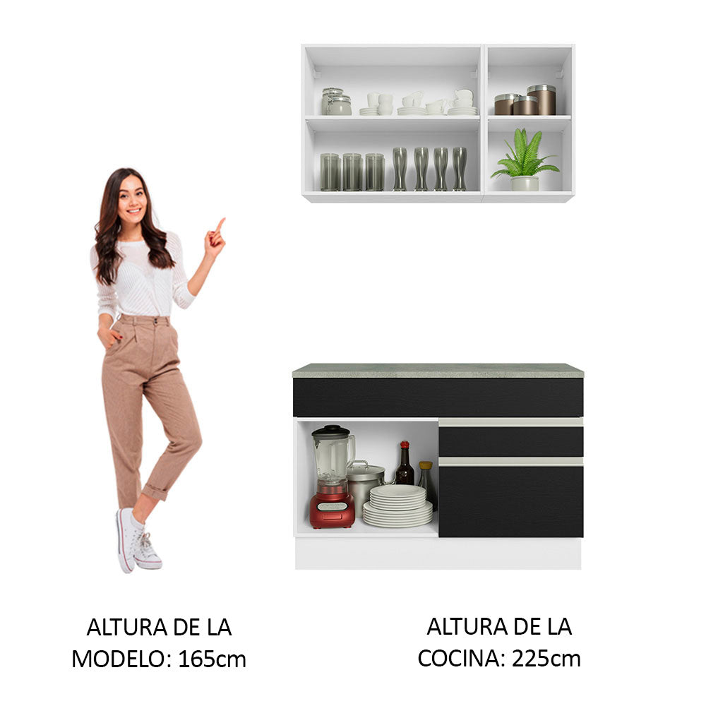 Combo de Cocina 120cm Glamy Madesa 08 Blanco/Negro