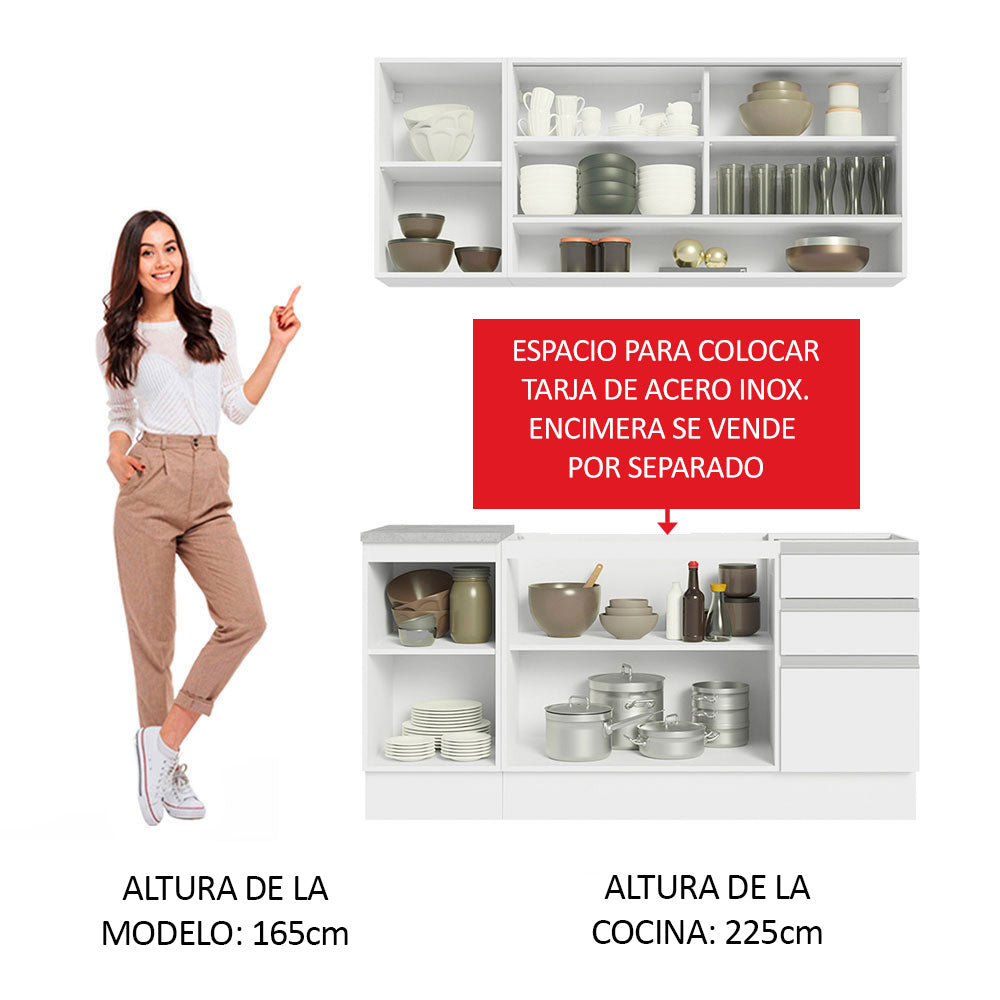 Combo de Cocina Madesa Glamy Sin Mesón De Acero Con 160 Cm
