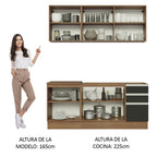 Cocina Compacta 180 cm 6 Puertas 3 Cajones Sin Mesada Marrón/Negro Glamy Madesa 05