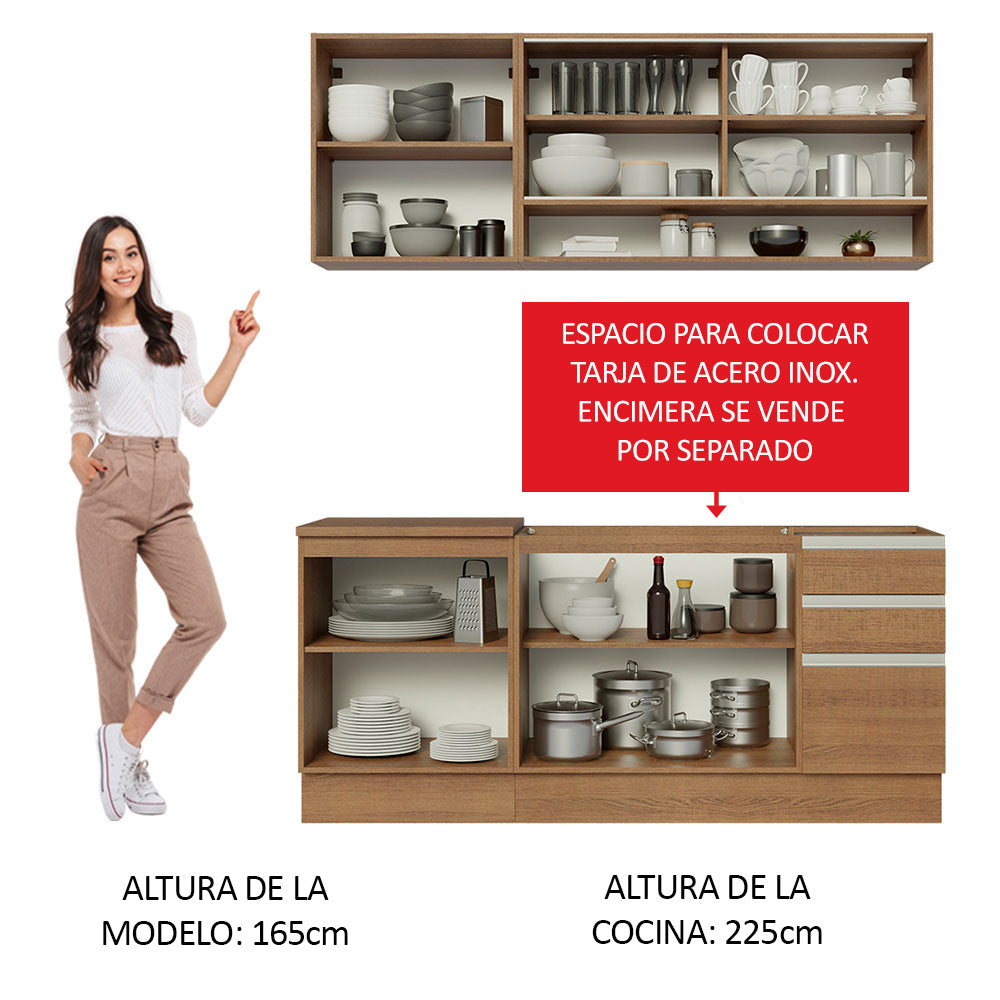 Cocina Compacta 180 cm 6 Puertas 3 Cajones Sin Mesada Marrón Glamy Madesa 06