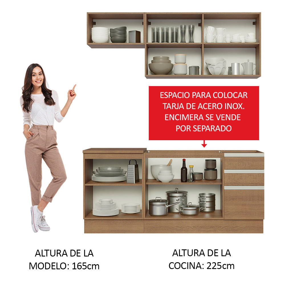 Cocina Compacta 180 cm 6 Puertas 3 Cajones Sin Mesada Marrón Glamy Madesa 07