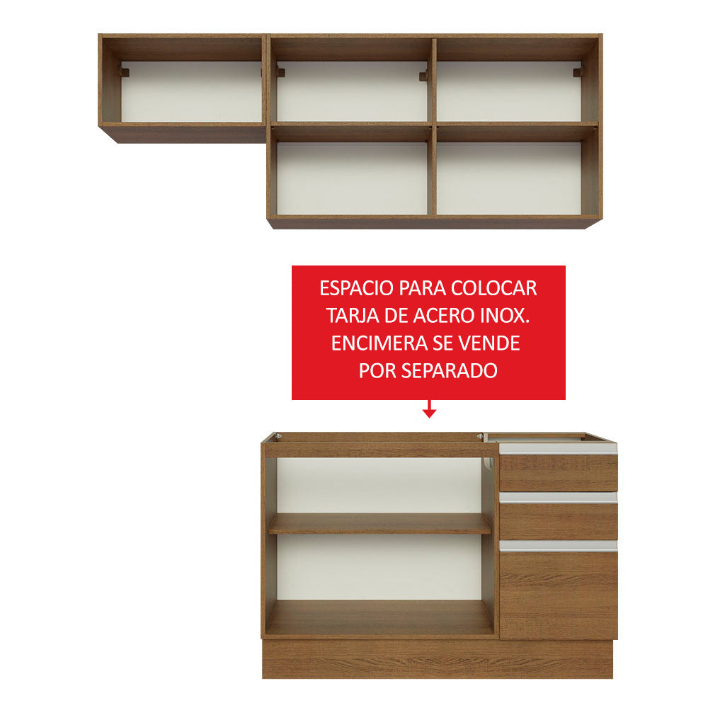 Cocina Compacta 180 cm 5 Puertas 3 Cajones Sin Mesada Marrón Glamy Madesa