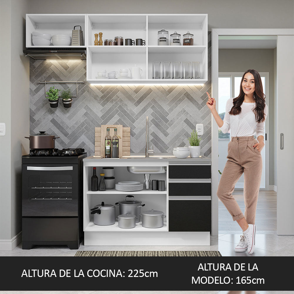 Combo de Cocina Compacta 180cm Blanco/Negro Glamy Madesa 09