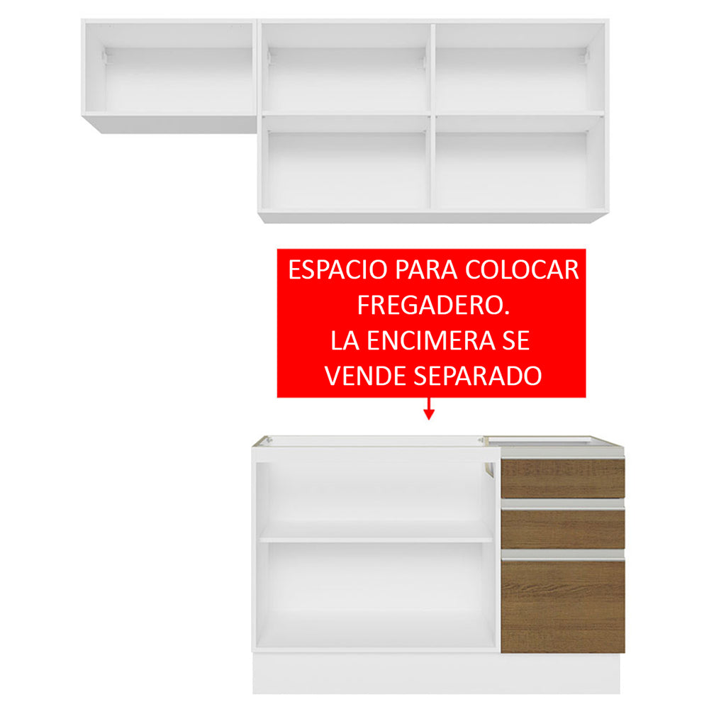 Combo de Cocina 180cm Glamy Madesa 09 - Blanco/Marrón