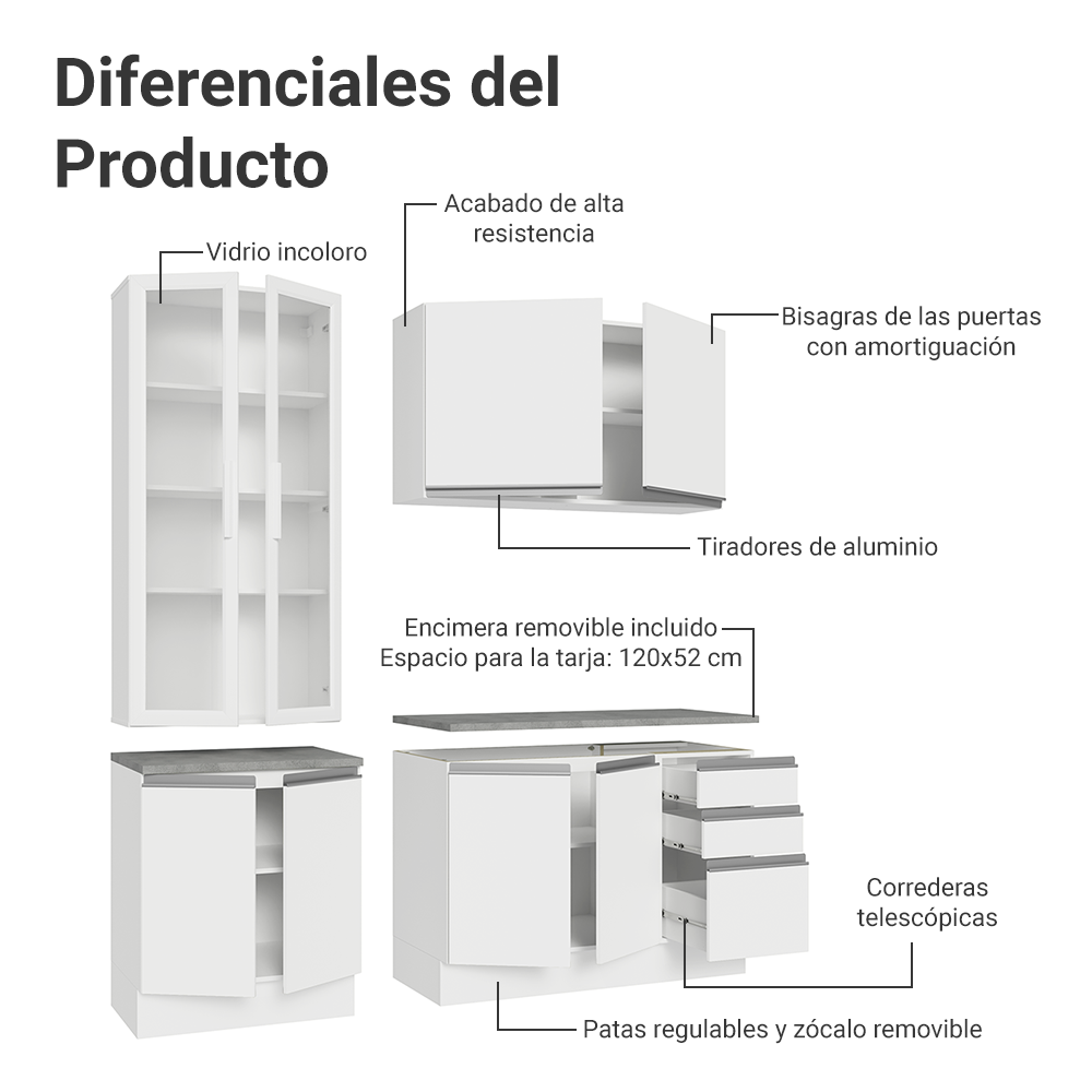 Combo de Cocina con Cristalero 190 cm Madesa Glamy BB 05