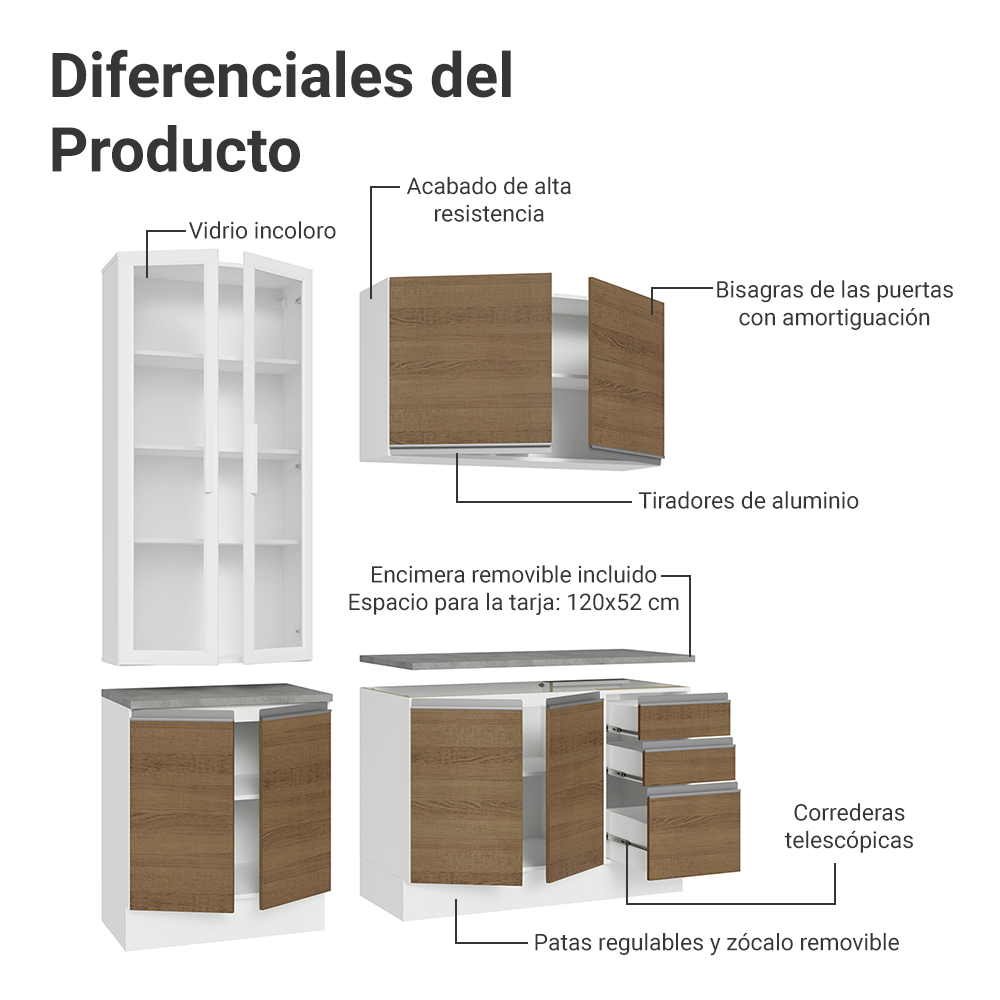 Combo de Cocina con Cristalero 190 cm Madesa Glamy BM 05