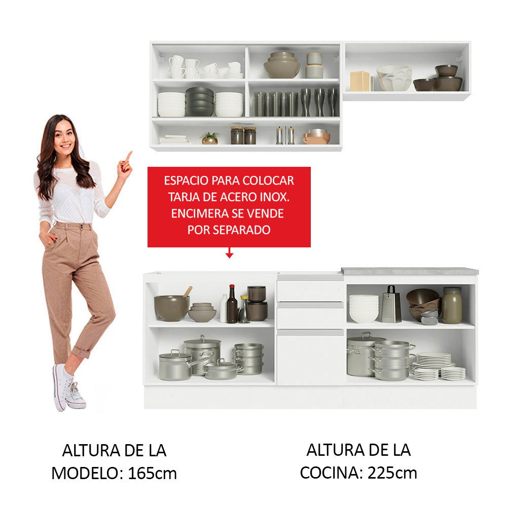 Combo de Cocina Madesa Glamy Sin Bacha de acero inoxidable 200 Cm Blanco