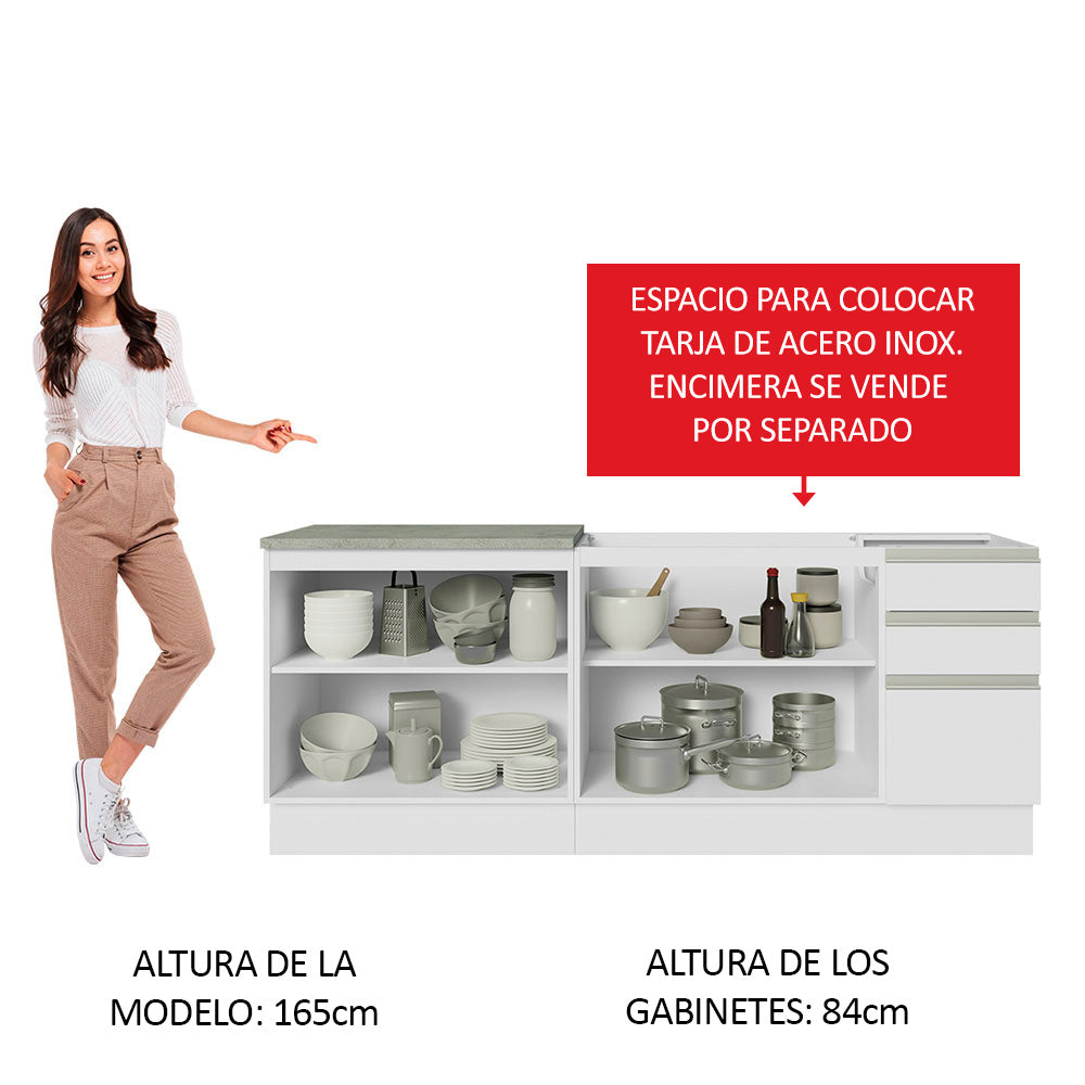 Cocina Compacta 200 cm 4 Puertas 3 Cajones Sin Mesada Blanco Glamy Madesa
