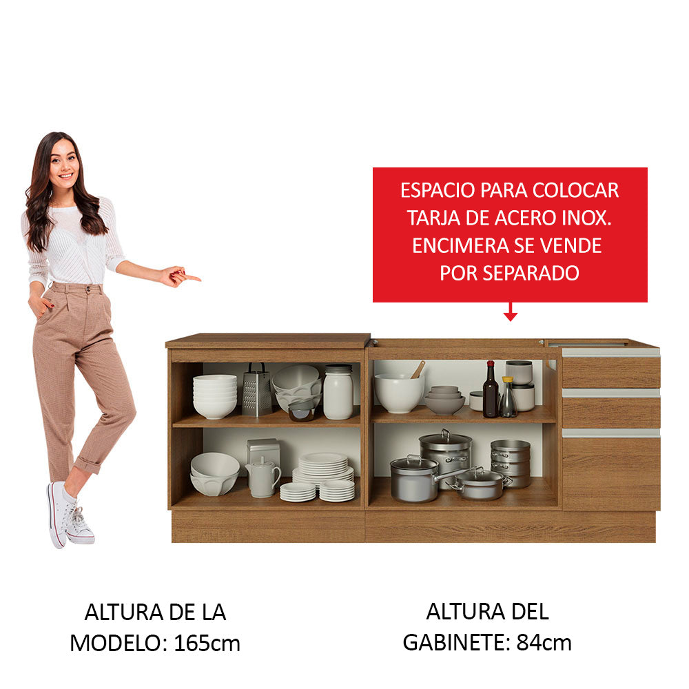 Cocina Compacta 200 cm 4 Puertas 3 Cajones Sin Mesada Marrón Glamy Madesa