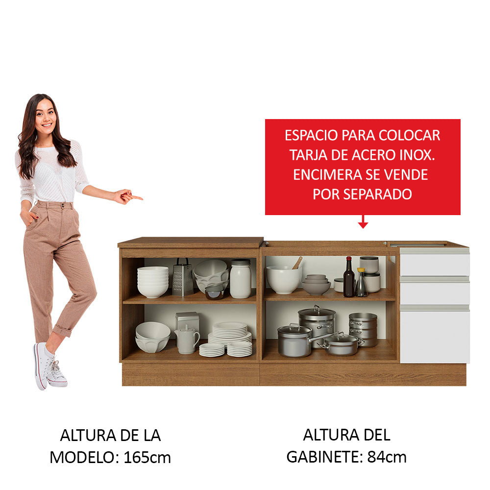 Kit con 2 Bajo Mesada de Cocina Madesa Glamy 4 Puertas y 3 Cajones (Sin Tapa Ni Bacha de acero inoxidable) Marrón/Blanco