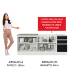 Cocina Compacta 200 cm 4 Puertas 3 Cajones Sin Mesada Blanco/Negro Glamy Madesa