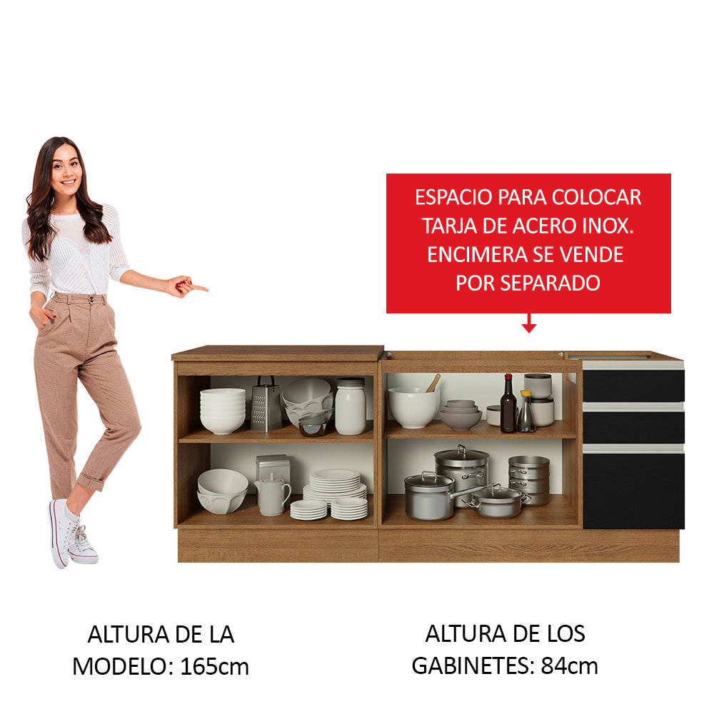 Kit con 2 Bajo Mesada de Cocina Madesa Glamy 200cm Con Bacha de acero inoxidable MN