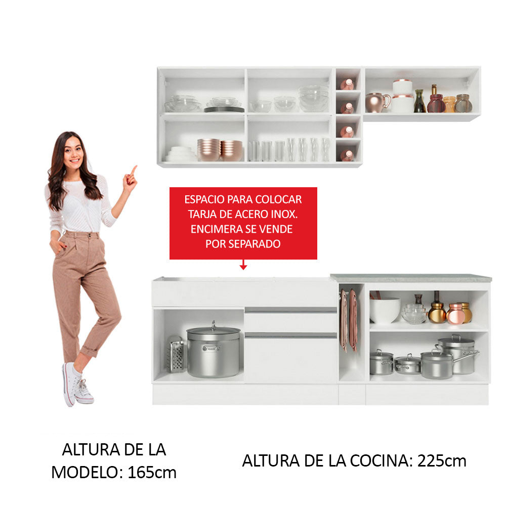 Combo completo de Cocina Compacta Madesa Glamy 220cm Blanco/Blanco/Crema 02