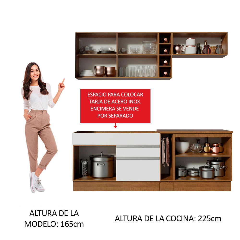 Combo completo de Cocina Madesa Glamy 220cm Blanco/Marrón/Crema 02
