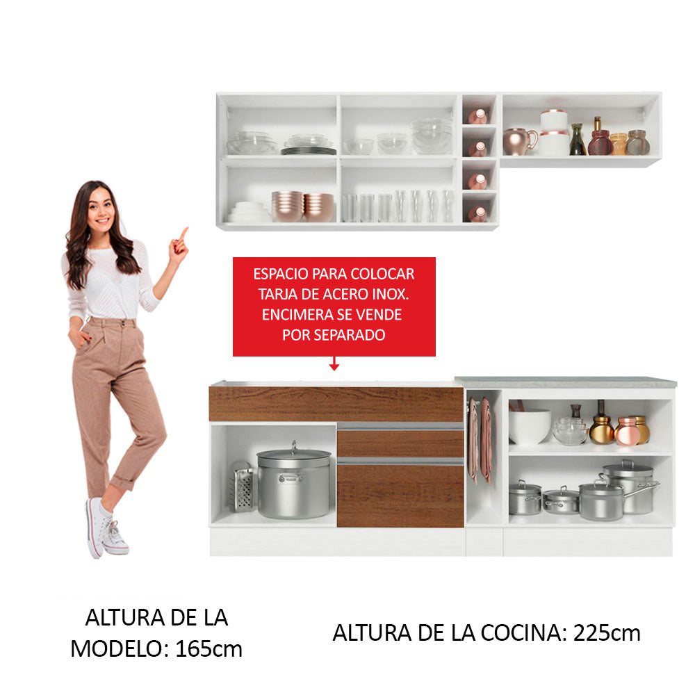 Combo completo de Cocina Compacta Madesa Glamy 220cm Marrón/Crema 02