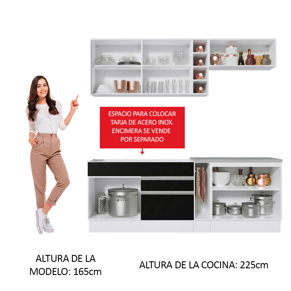 Combo completo de Cocina Madesa Glamy 220cm Blanco/Negro 03