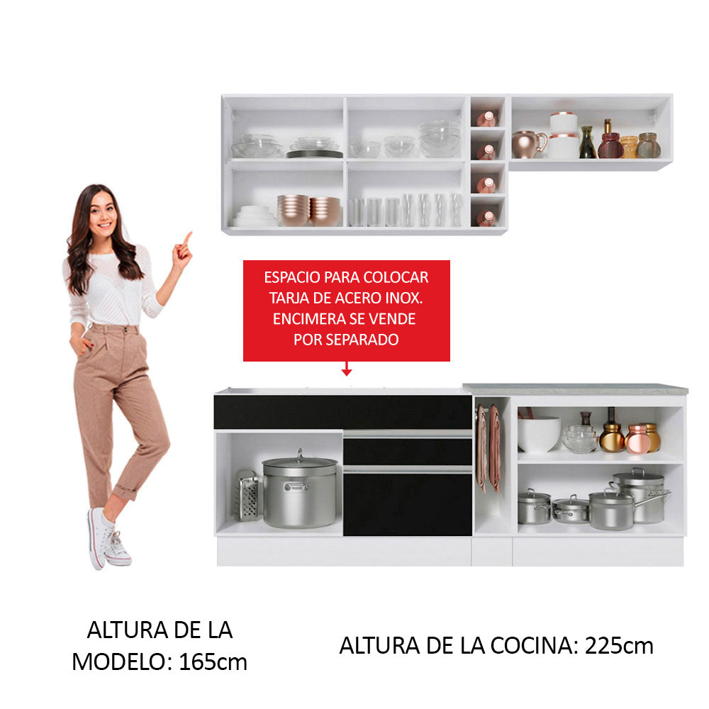 Combo completo de Cocina Madesa Glamy 220cm Blanco/Negro/Blanco 03