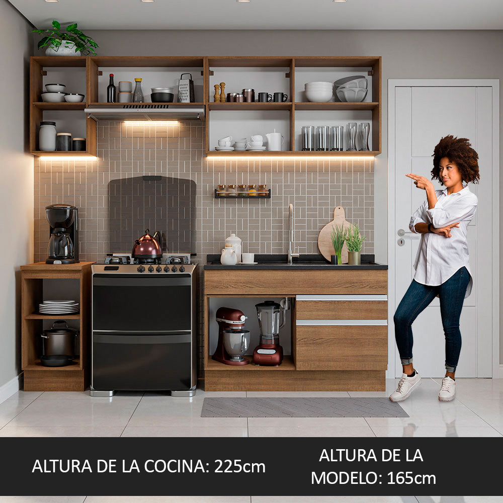 Combo completo de Cocina 240 cm 6 Puertas 2 Cajones Sin Mesada Marrón Glamy Madesa 07