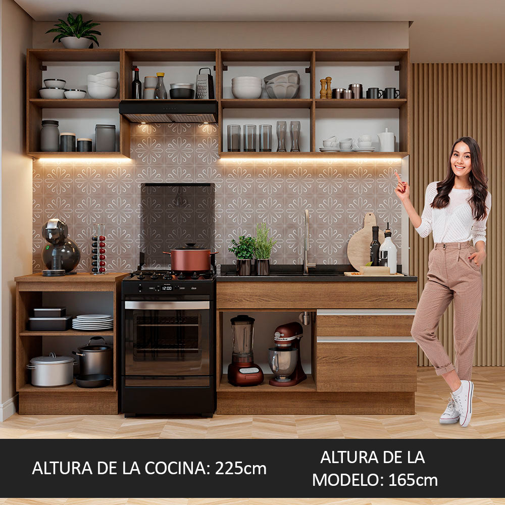 Combo completo de Cocina 240 cm 6 Puertas 2 Cajones Sin Mesada Marrón Glamy Madesa 08