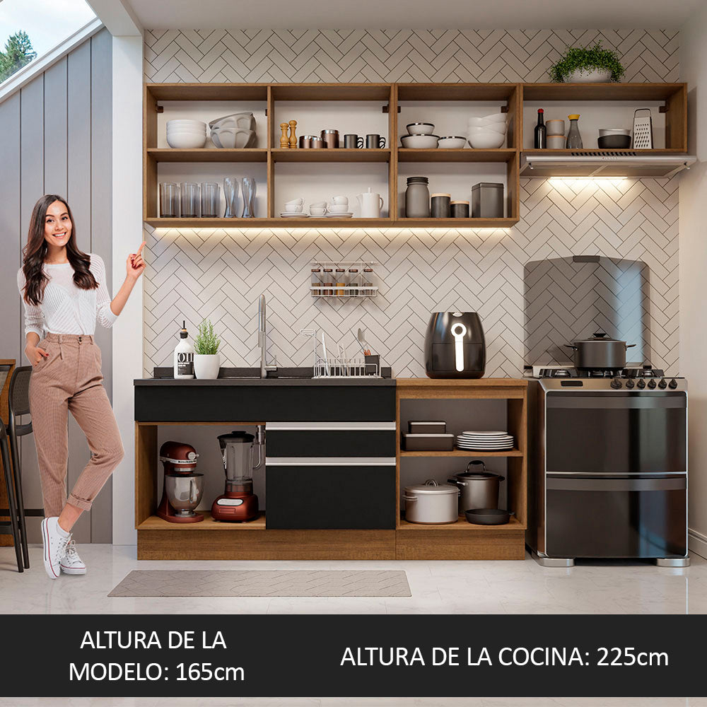 Combo completo de Cocina Madesa Glamy 260cm Marrón/Negro 03