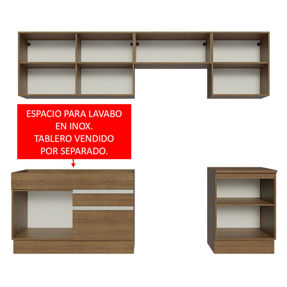 Combo completo de Cocina 260 cm 6 Puertas 2 Cajones Sin Mesada Marrón Glamy Madesa 05