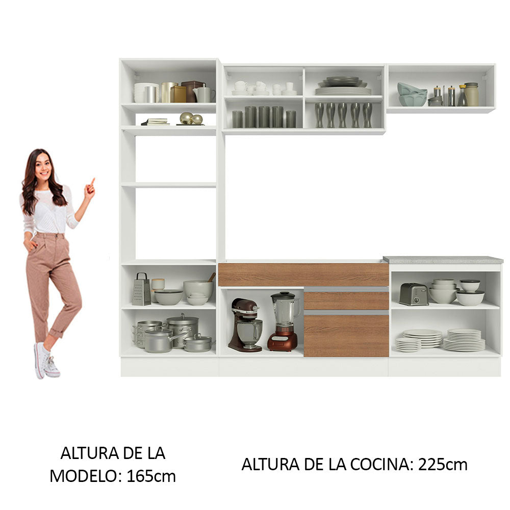 Combo completo de Cocina 270 cm 9 Puertas 2 Cajones Sin Mesada Blanco/Marrón Glamy Madesa 10