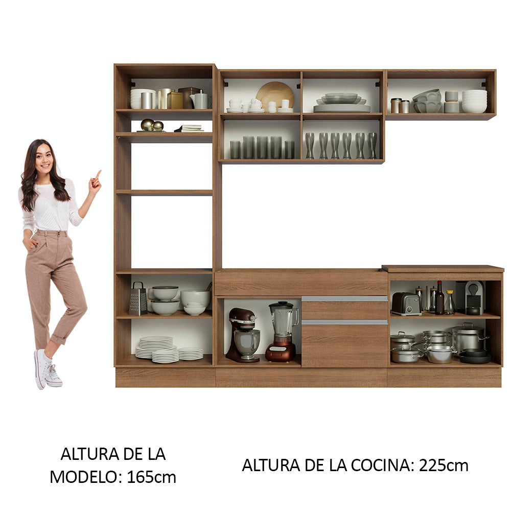 Combo completo de Cocina 270 cm 9 Puertas 2 Cajones Sin Mesada Marrón Glamy Madesa 13