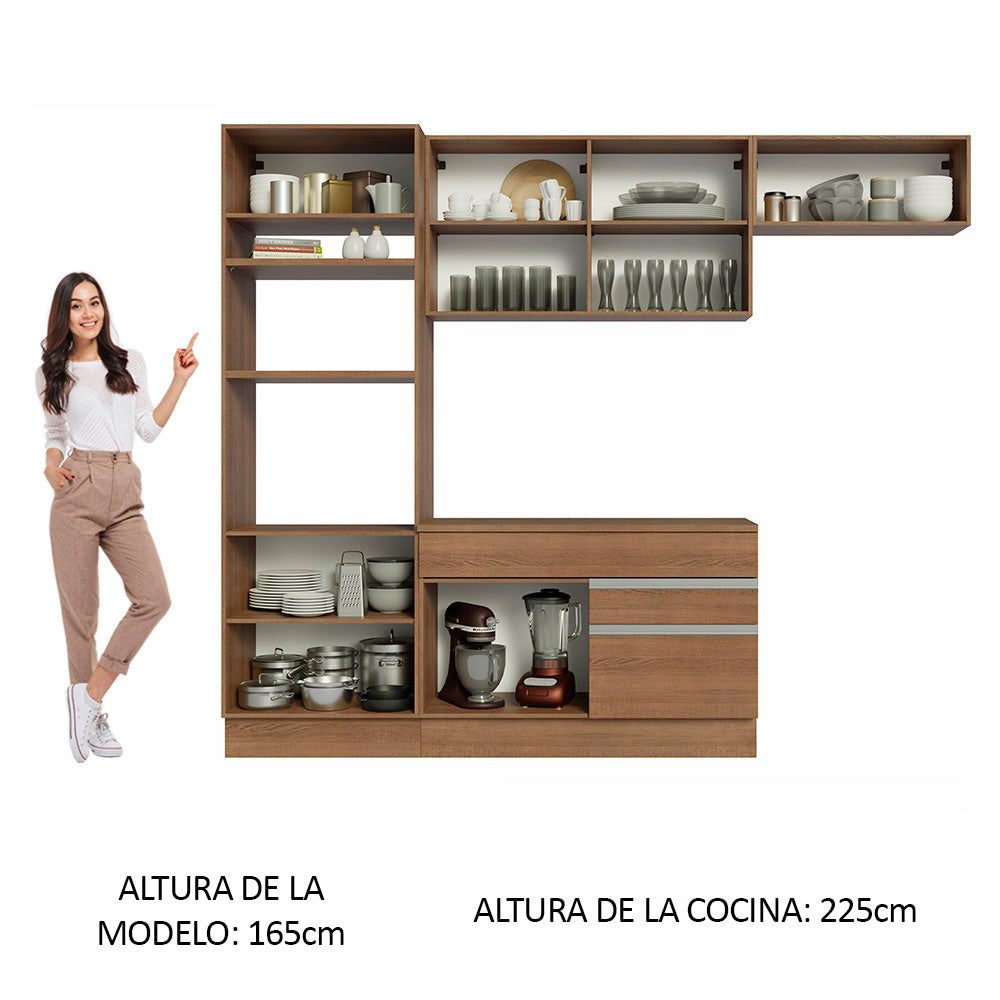 Combo completo de Cocina 270 cm 7 Puertas 2 Cajones Marrón Glamy Madesa
