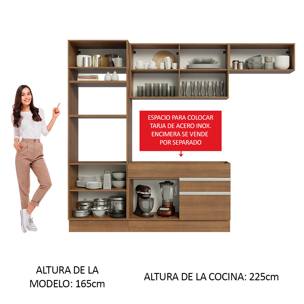 Combo completo de Cocina 270 cm 7 Puertas 2 Cajones Sin Mesada Marrón Glamy Madesa