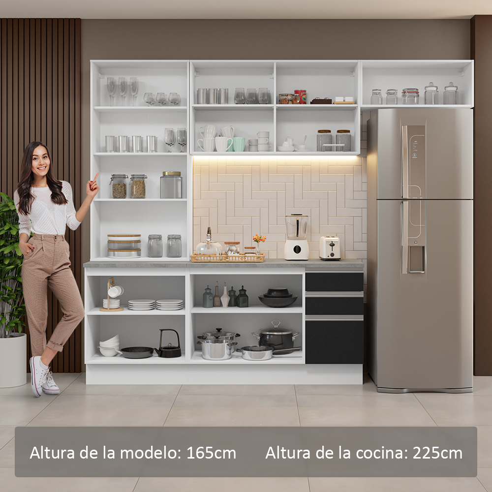 Combo completo de Cocina con Cristalero 270 cm Madesa Glamy BN 16