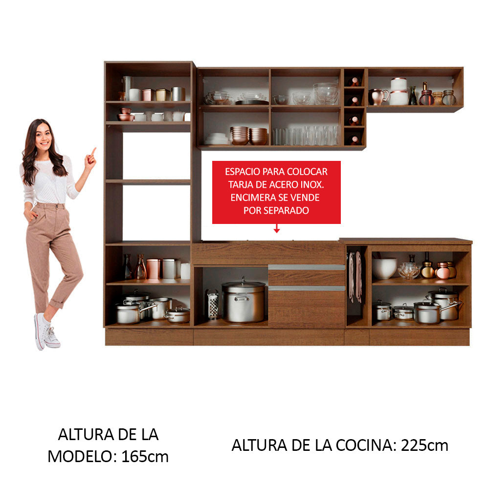 Combo completo de Cocina Madesa Glamy 290cm Marrón/Marrón/Crema